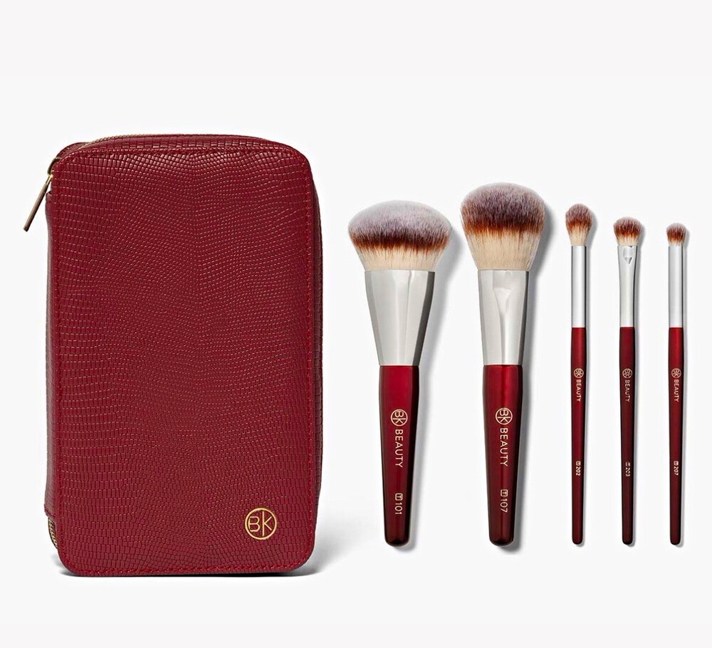 BK Beauty Travel Brush Set with Burgundy Pouch 5 Piece Makeup Brush Set